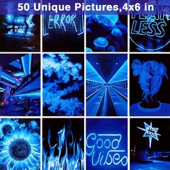 Ctosree 50 Pcs Blue Neon Wall Collage Kit 4×6 Inches Indie Room Decor