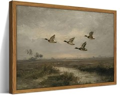 Framed Vintage Mallard Duck Wall Art, CottageCore Flying Ducks Wetland Landsc…