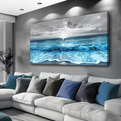 Large Blue Ocean Wave Canvas Art for Living Room, 24″x48″ Beach Decor