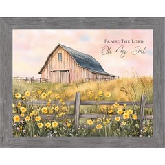 Praise The Lord Oh My Soul Framed Wall Art Christian Farmhouse Barn Sunflower