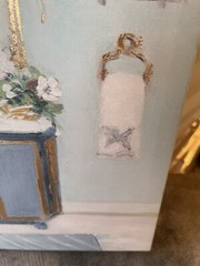 2 Pc 12 X 12 Canvas Art Bathroom Theme Wall Hangings Blue W/ Gold Details Fancy