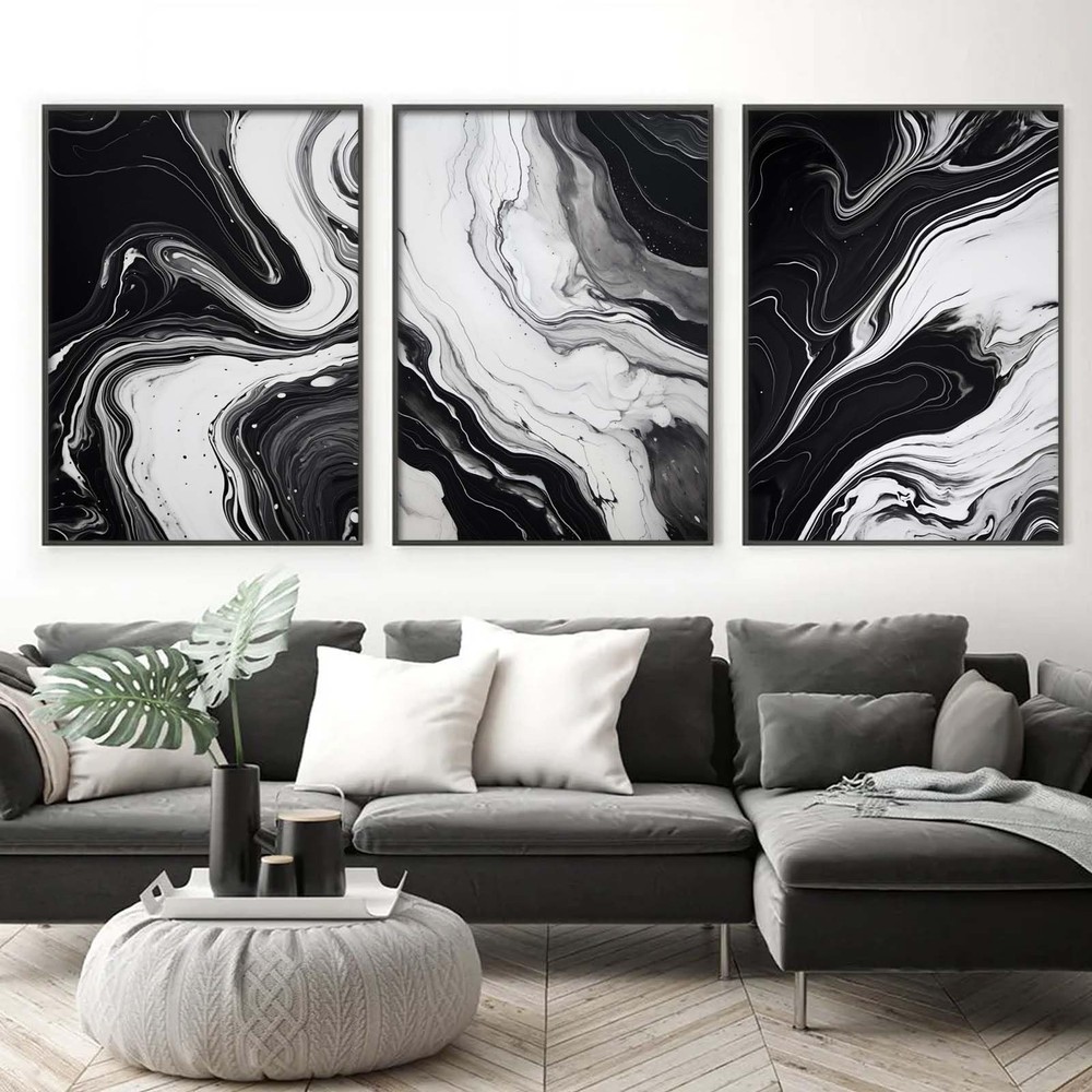 Black and White Marble Wall Art Abstract Painting Canvas for Living Room Bedr…