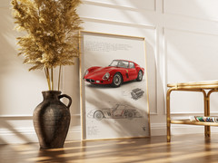 Ferrari 250 GTO Poster – Vintage Racing Car Blueprint Garage Wall Art Decor