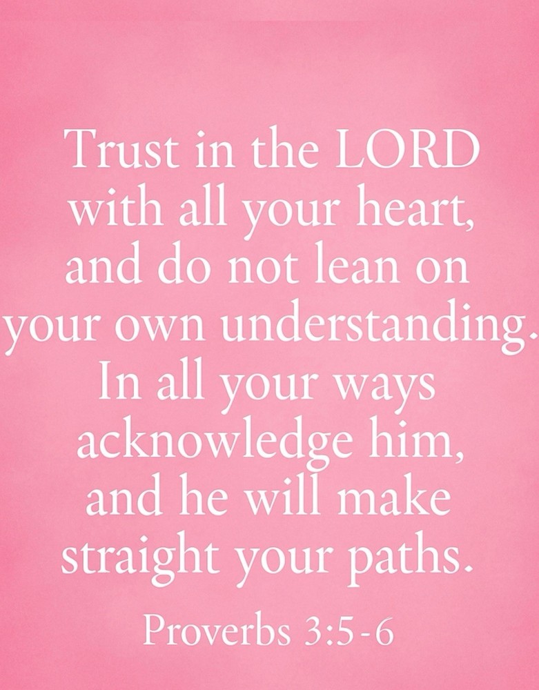 Pink Preppy Proverbs 3:5-6 Bible Verse Home Decor Poster, No Frame Included