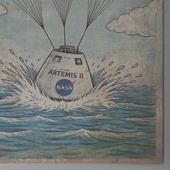 Vintage ARTEMIS SPLASHDOWN Wall Art, NASA Space Decor, Nautical Science Poster