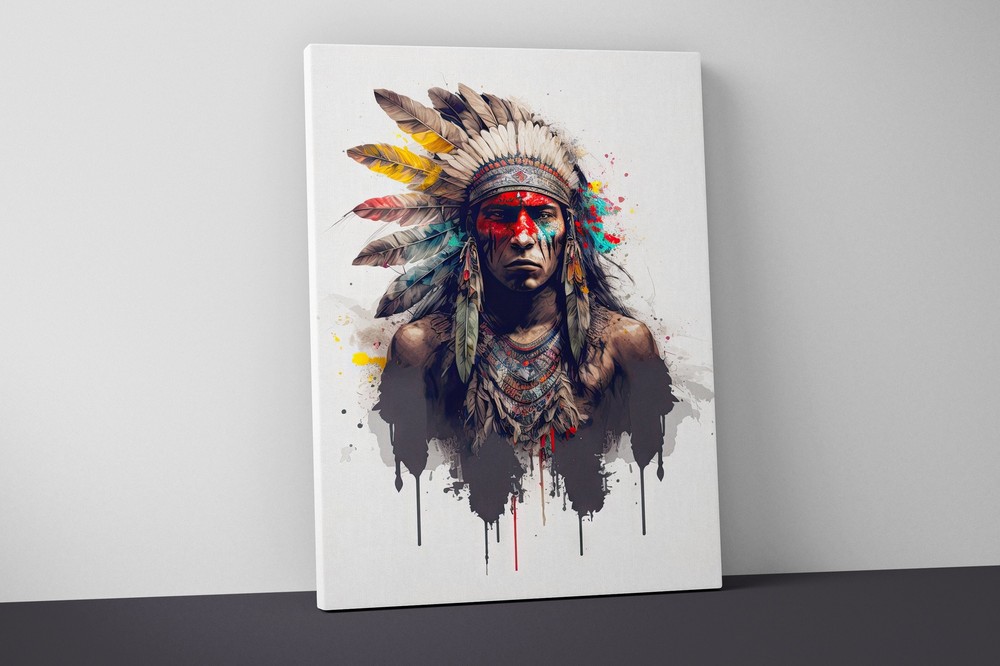 Native American Warrior Canvas – Indigenous Wall Art Decor Gift