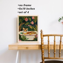 Boat Wades Funny Animal Bathroom Unframed Wall Art Prints,Colorful Kids Bathr…