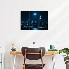 Moonrise Over Manhattan Multi 3-Panel Canvas Wall Art New York City NYC 23″x14″