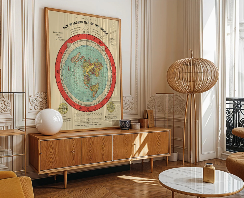 Gleason’s New Standard Map of the World Art Poster Flat Earth Map Wall Decor