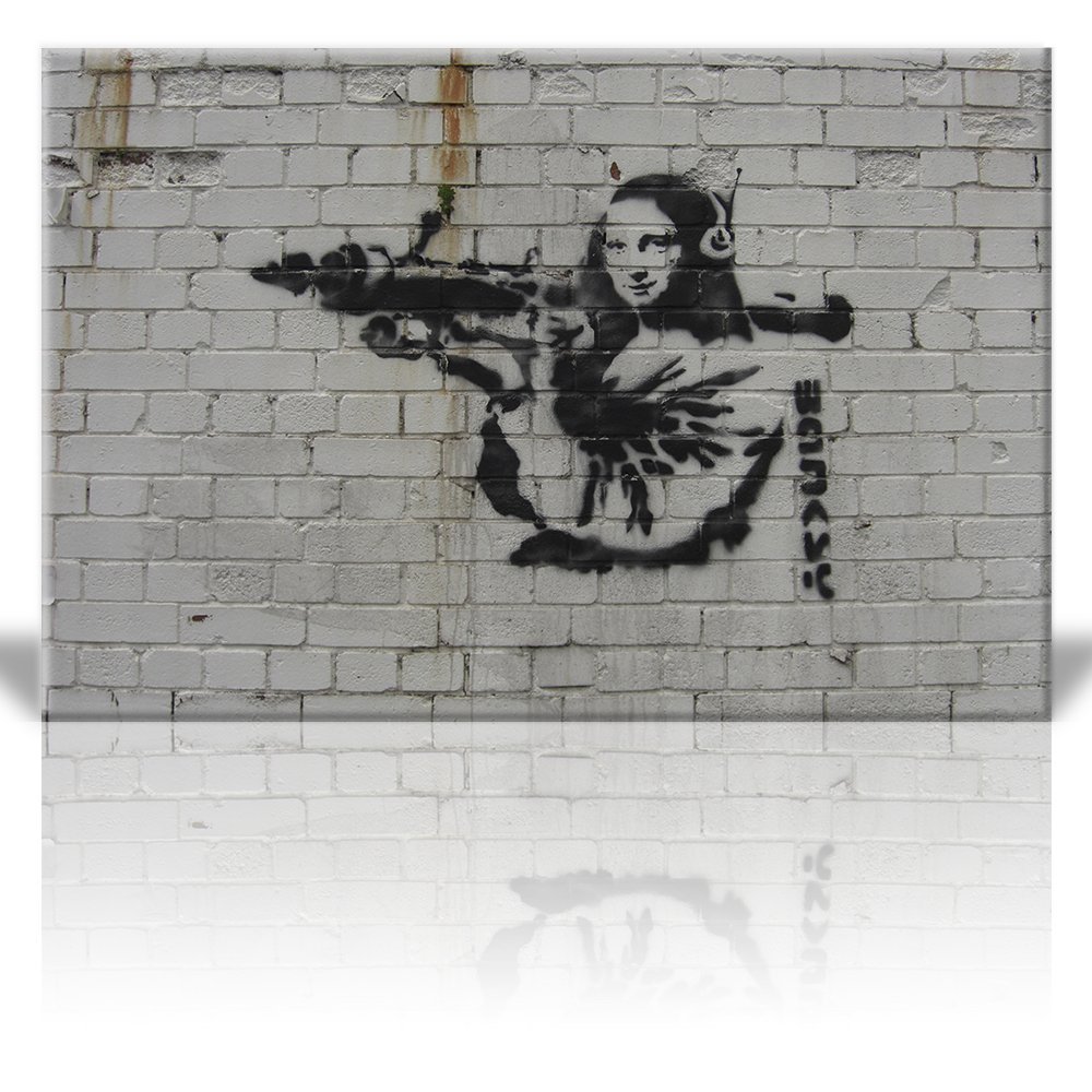 Canvas Print Wall Art – Mona Lisa with Rocket Launcher and Headphones – 32 x 48