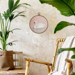 Swan Round Wall Art Decor – Vintage Animal Coquette Wall Art Canvas Frame Art…