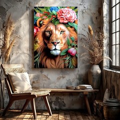 Lion Portrait Sunset Safari Landscape Wildlife Canvas House Aesthetic Decor