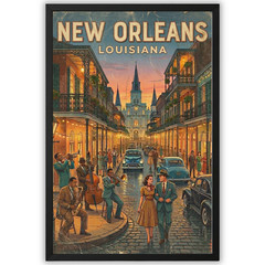 New Orlean Lousiana Vintage Travel Poster 11×17 Framed Retro Wall Art Decor Gift
