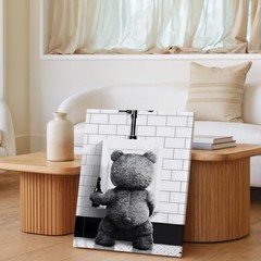 Funny Teddy Bear Drinking Beer Bathroom Humor Black And White Canvas Wall Art