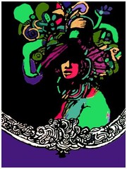 2012.Mirror lady wears very unusual hat quality Poster.Wall Decorative Art.
