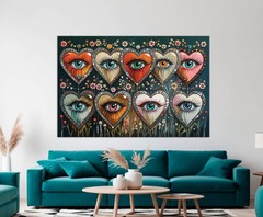 Psychedelic Heart Eye Art Canvas Print: Gothic Jewel-Toned Decor Ready to Hang