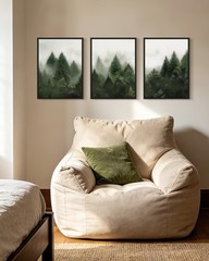 Green Fog Pine Tree Framed Wall Art Nature Nordic Forests Artwork Morden Pain…