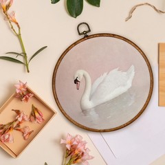 Swan Round Wall Art Decor – Vintage Animal Coquette Wall Art Canvas Frame Art…