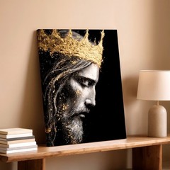 Wall Art Gold Crown King Portrait Canvas Print Black White Religious Home Decor