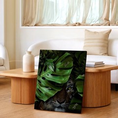 Canvas Tiger in Tropical Jungle Leaves Botanical Wildlife Living Room Print