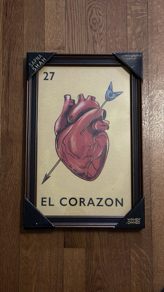 SAPNA SHAH EL CORAZON WALL ART CAT 12×18 LOTERIA #56 LOTTERY PRINT MEXICAN DECOR
