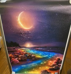 Set of 3 Moonlit Seascape Landscape Art Prints, Multicolor Vertical Posters
