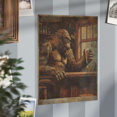 Vintage BIGFOOT BEER Wall Art, SASQUATCH Bar Drink Poster, Cryptid Kitchen Decor