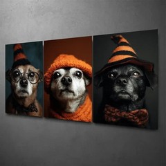 3pcs Cute Old Lady Dog COL Wall Art Canvas Framed 50x70cm