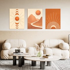 Small 12×16 Boho Sun Canvas Wall Art Set of 3 College Dorm Essentials For Girls