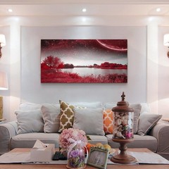 Red Lakes and Trees Landscape Canvas Painting Poster Prints,DIY Framed 24″x48″