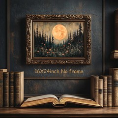 Vintage Moon Flowers Wall Art Enchanted Forest Print Dark Cottagecore Posters Go