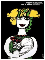 4872.Cuidado con la pildora.woman with gun in chest.POSTER.decor Home Office art