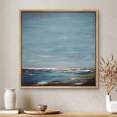 Dark Blue Brown White Abstract Wall Art Framed Canvas Print