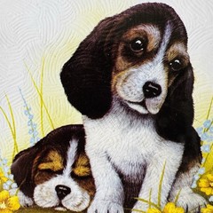 Vintage Nursery Animal Prints Frog & Beagle Puppies Framed Set Cottage