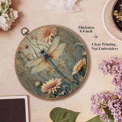 Vintage Dragonfly Floral Round Wall Art Decor Framed, Retro William Morris Flowe