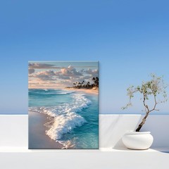 Coastal Ocean Wave Wall Art Decor Seascape Beach Painting Picture Artwork Blue O