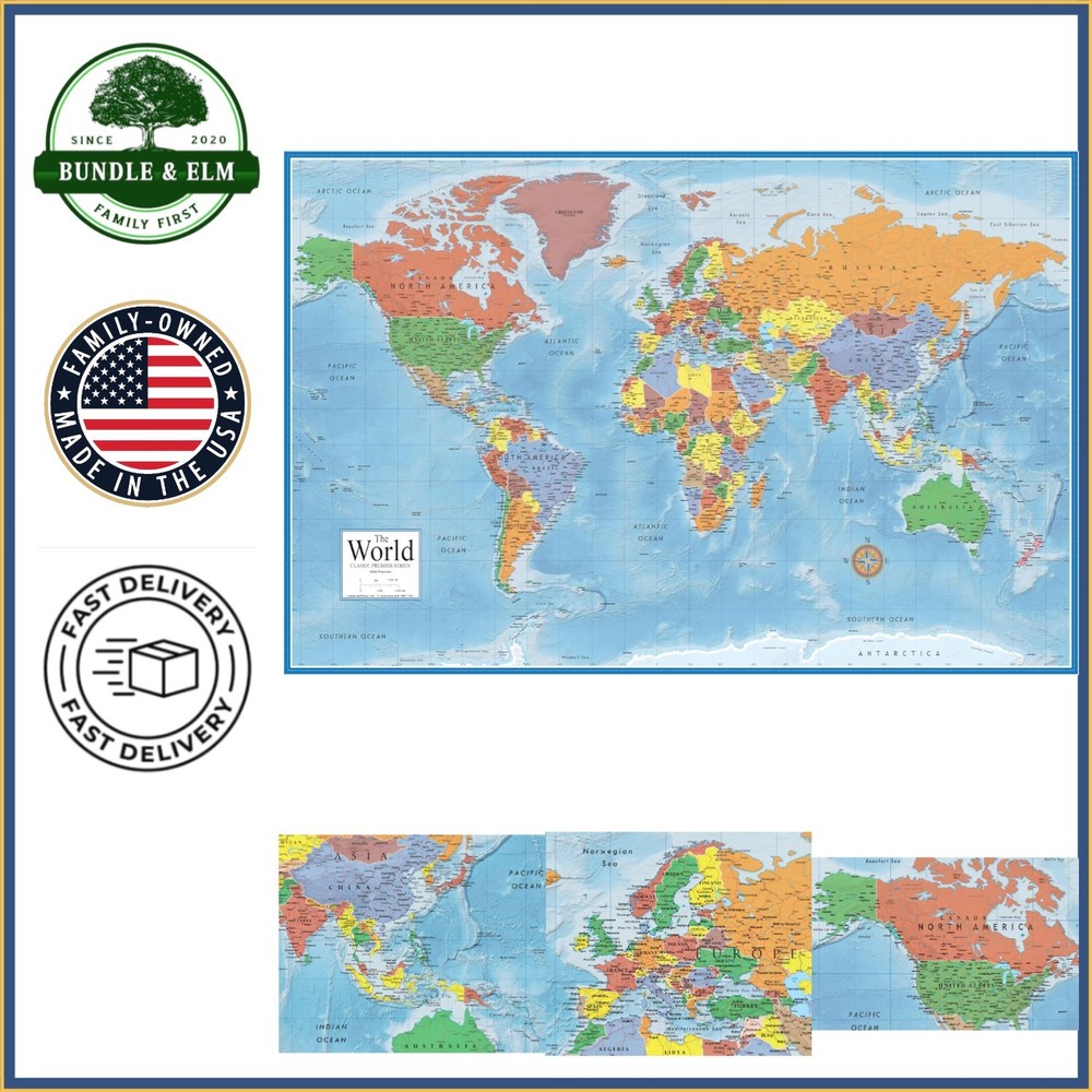 Laminated World Classic Premier Wall Map Poster, 24×36 Inches, Political Design