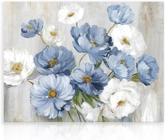 Unique Contemporary Blue White Flower Canvas Art – Perfect 12×16 Unframed Decor