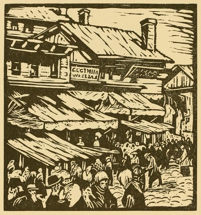 Chicago’s Maxwell Street 1925 Todros Geller Jewish American Woodcut Urban Scene