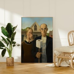 Funny Bathroom Poster Wall Art American Gothic Toilet Humor Canvas