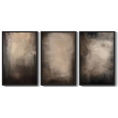 Abstract Framed Wall Art Huge 24x36in Earthy in Deep Brown and Beige Tones Mo…