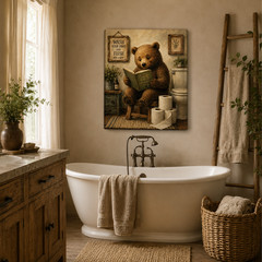 🐻 «Un BEAR ably Relaxed» Funny Bear Bathroom Canvas Wall Art 🐻