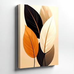 Wall Art Abstract Leaf Botanical Print Beige Black Brown Modern Home Decor Room