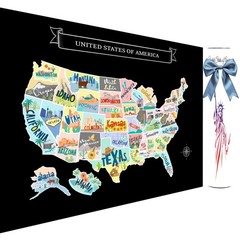 Large 23×16 Scratch-Off USA Map – Hand-Drawn Travel Design with Accessories, …