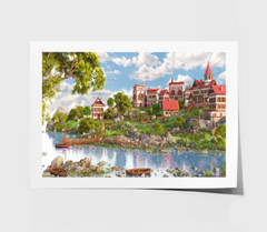 Village Print, Environment Wall Art, Watercolor Framed Oil Painting Wall Art,