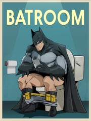 BATROOM poster, Bat Super Hero Toilet Funny Bathroom Sign Humor Comic Book Art