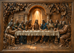The Last Supper 3D Wood Carving Style Canvas Wall Art – Religious Decor