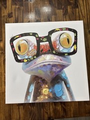 Colorful Frog With Glasses Canvas 3D Effect Acrylic Painted 16” x 16”