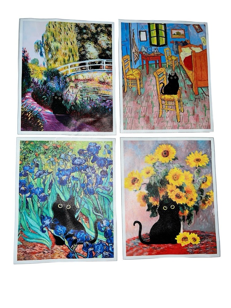 8”x10” Black Cat Unframed Posters Wall Art Set Of 4 Home Decor Unbranded