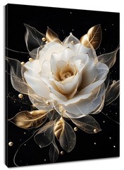 Modern Floral Wall Art- White and Gold Rose Flower Bathroom Wall Decor- Black…